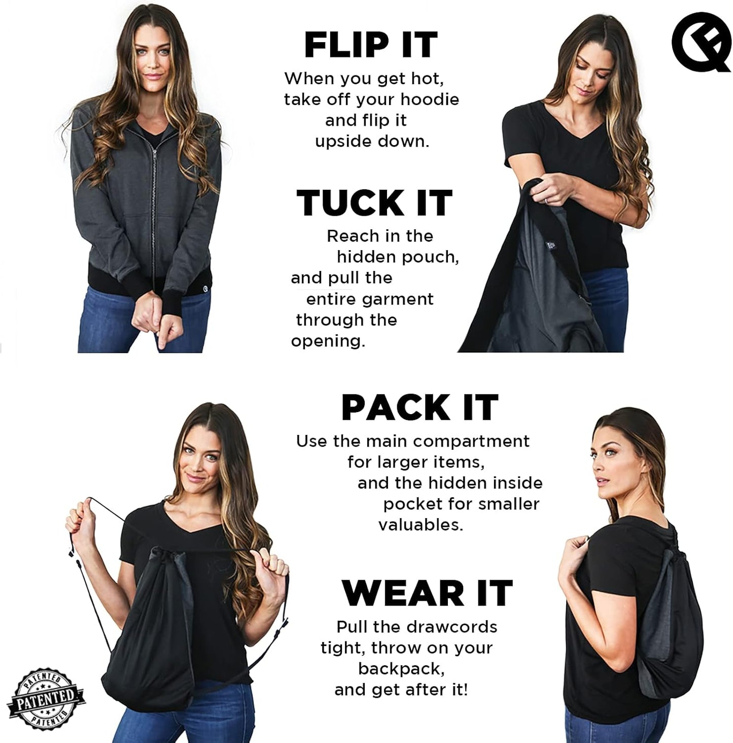 2-In-1 Reversible Backpack Hoodie (As Seen on SHARK TANK) Unisex Full-Zip Hero Hoodie Classic - Gunmetal Gray